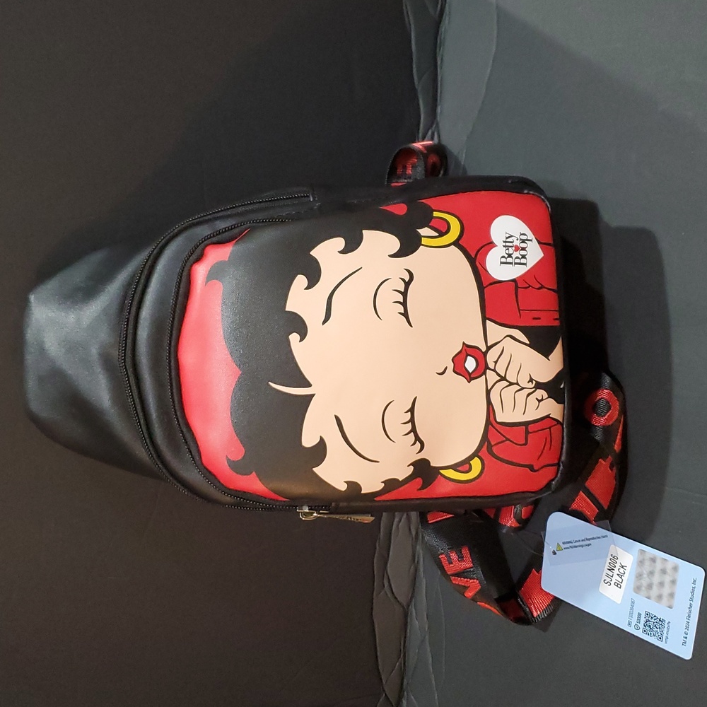 Betty Boop‎ black double compartment Betty boop face printed sling bag